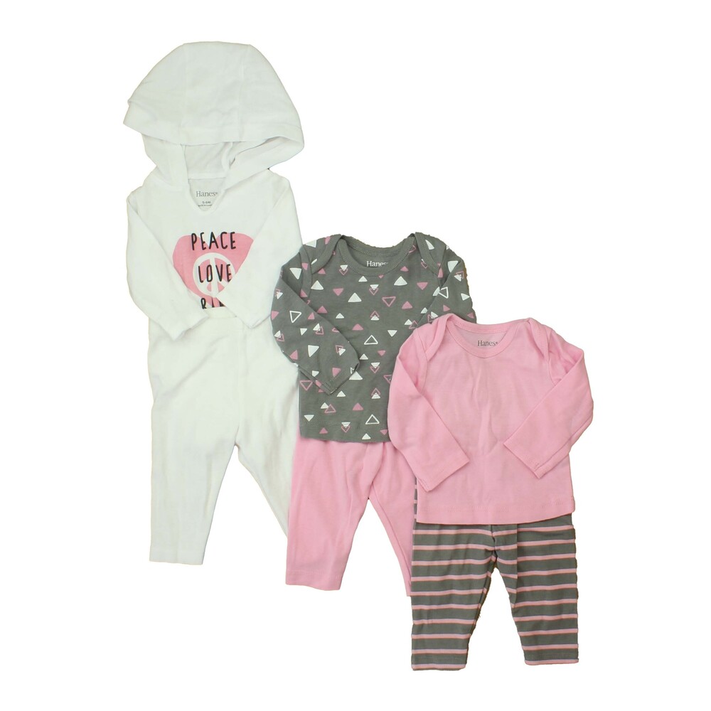 Hanes Girls Pink | White | Grey Apparel Sets size: 0-6 Months